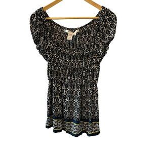 MAX STUDIO Printed Peasant Cap Sleeve Loose Fit Top M